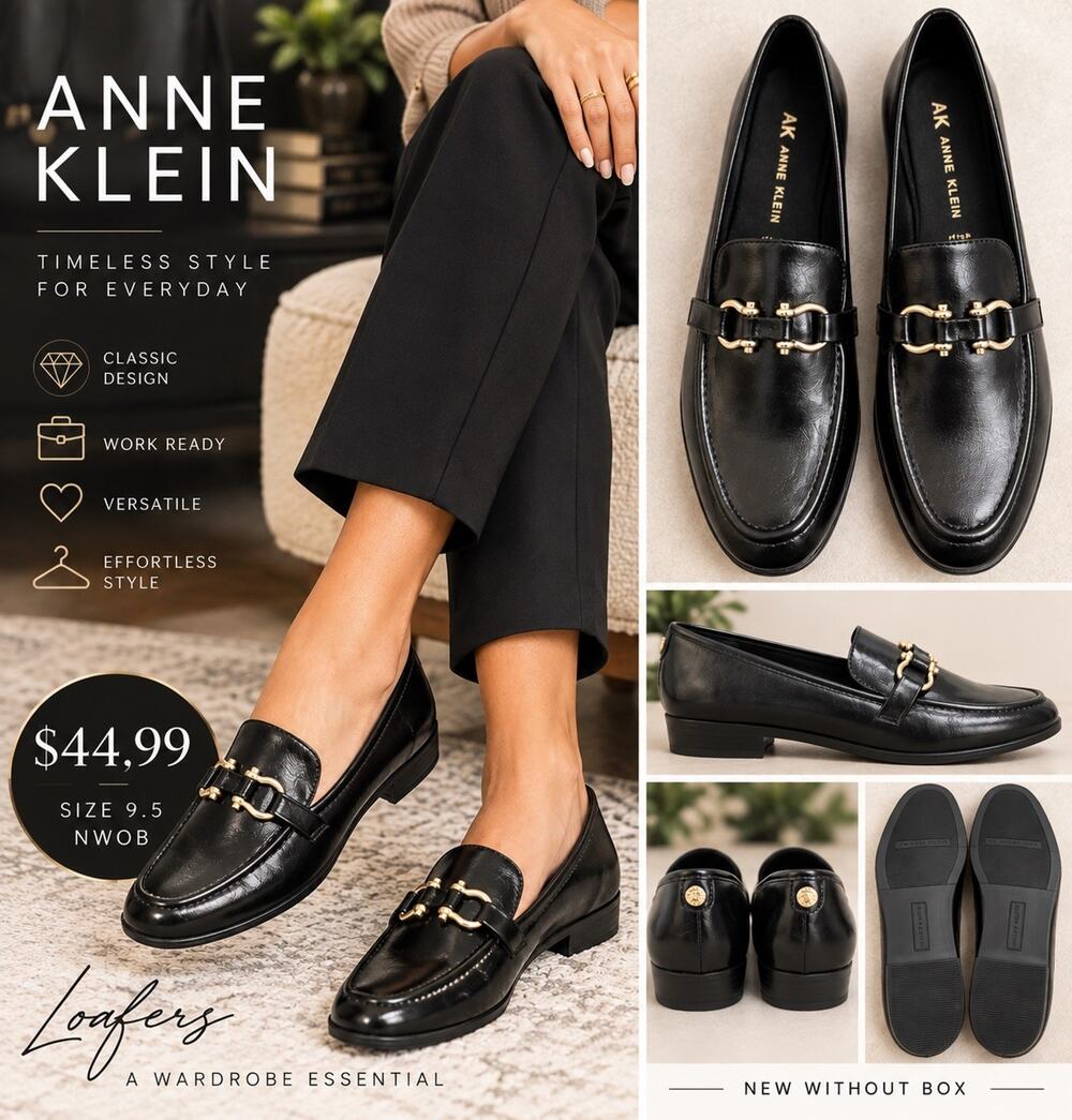 Anne Klein Women’s 9.5 Black Horsebit Loafers Gold Hardware NWOB